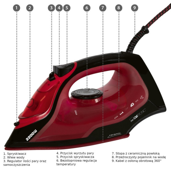 Żelazko parowe 2200W, stopa ceramiczna - Clatronic DB 3752